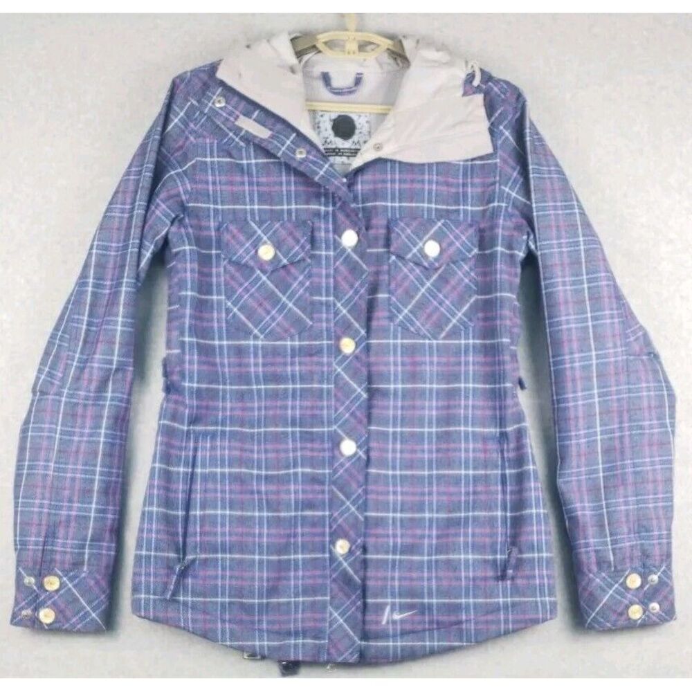 Nike Womens‎ Snowboarding Jacket Medium Plaid Blue Pink